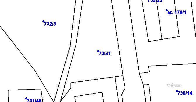Parcela st. 735/1 v KÚ Olšany nad Moravou, Katastrální mapa