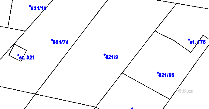 Parcela st. 821/9 v KÚ Olšany nad Moravou, Katastrální mapa