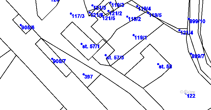 Parcela st. 57/3 v KÚ Olšany nad Moravou, Katastrální mapa