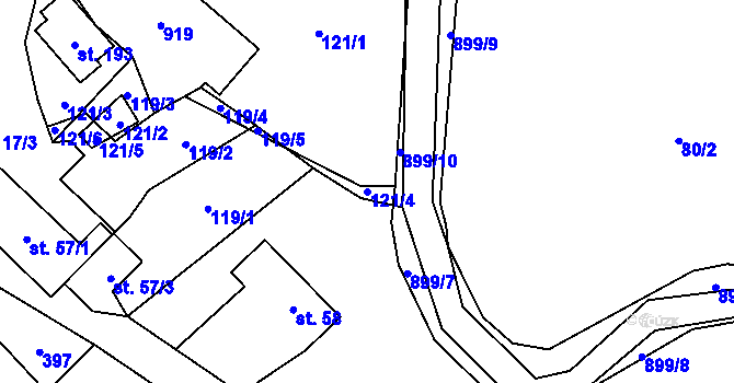 Parcela st. 121/4 v KÚ Olšany nad Moravou, Katastrální mapa