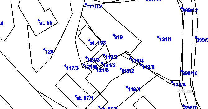 Parcela st. 119/3 v KÚ Olšany nad Moravou, Katastrální mapa