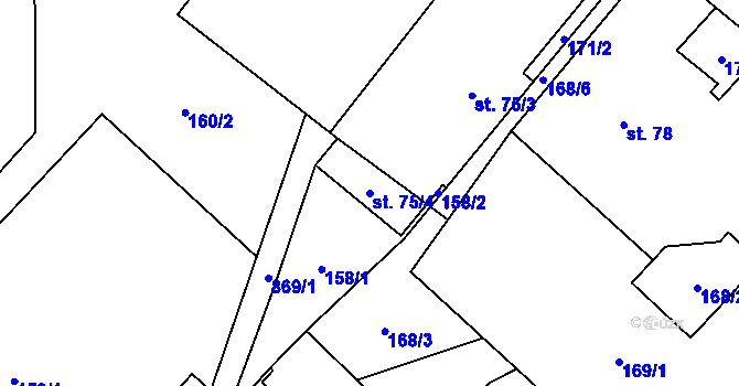 Parcela st. 75/4 v KÚ Olšany nad Moravou, Katastrální mapa