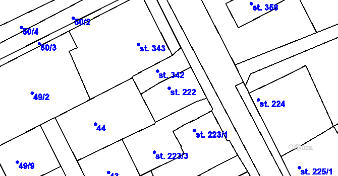 Parcela st. 222 v KÚ Hablov, Katastrální mapa