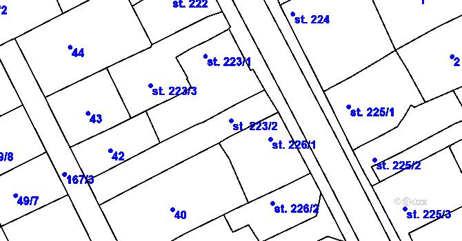 Parcela st. 223/2 v KÚ Hablov, Katastrální mapa