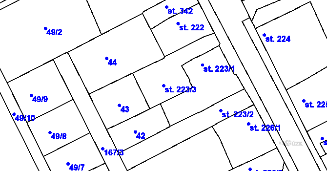 Parcela st. 223/3 v KÚ Hablov, Katastrální mapa