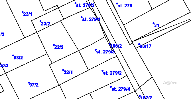 Parcela st. 279/3 v KÚ Hablov, Katastrální mapa