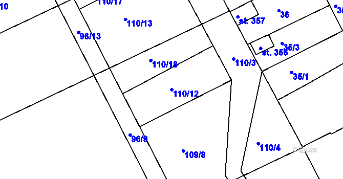 Parcela st. 110/12 v KÚ Hablov, Katastrální mapa