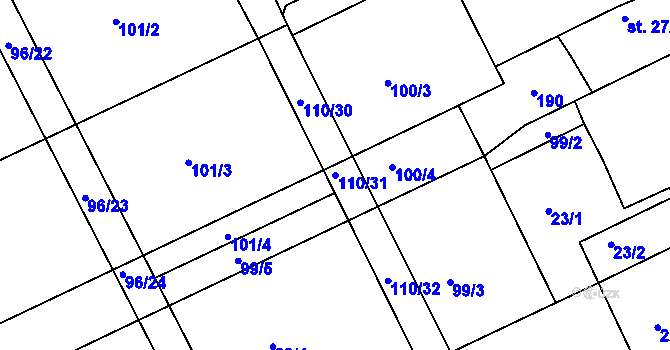 Parcela st. 110/31 v KÚ Hablov, Katastrální mapa