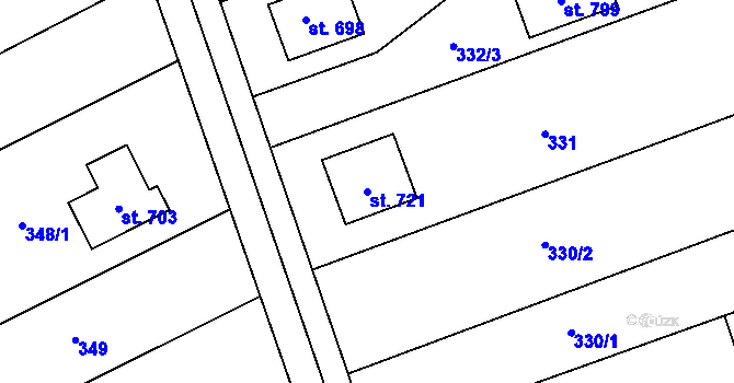 Parcela st. 721 v KÚ Olšany u Prostějova, Katastrální mapa