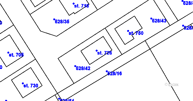 Parcela st. 726 v KÚ Olšany u Prostějova, Katastrální mapa
