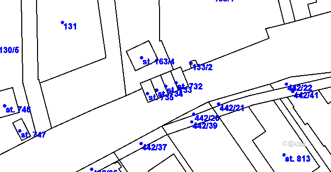 Parcela st. 733 v KÚ Olšany u Prostějova, Katastrální mapa