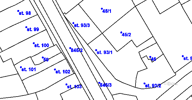 Parcela st. 93/1 v KÚ Olšany u Prostějova, Katastrální mapa