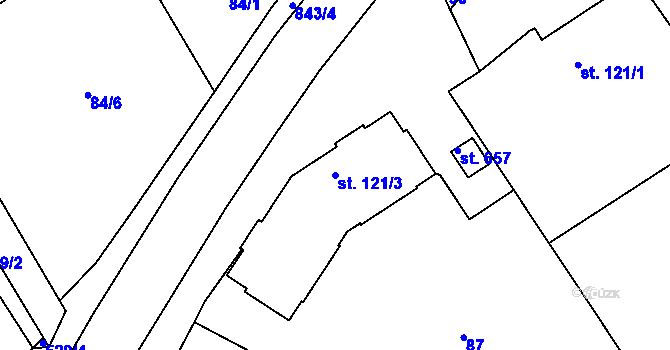 Parcela st. 121/3 v KÚ Olšany u Prostějova, Katastrální mapa