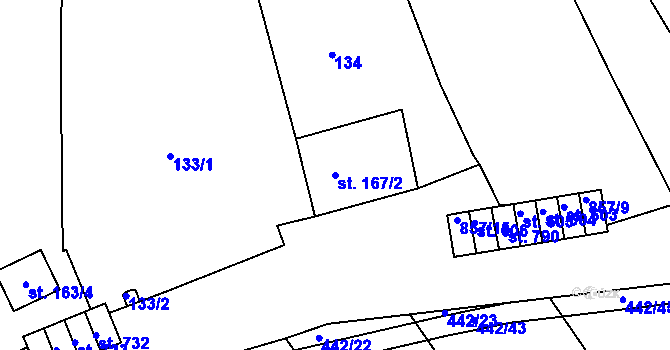 Parcela st. 167/2 v KÚ Olšany u Prostějova, Katastrální mapa