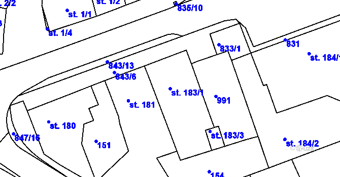 Parcela st. 183/1 v KÚ Olšany u Prostějova, Katastrální mapa