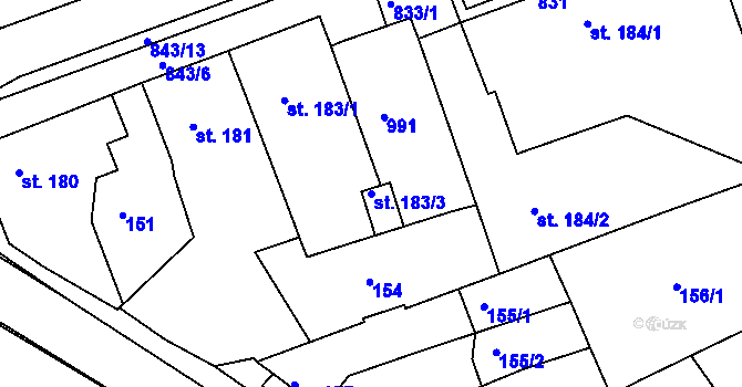Parcela st. 183/3 v KÚ Olšany u Prostějova, Katastrální mapa
