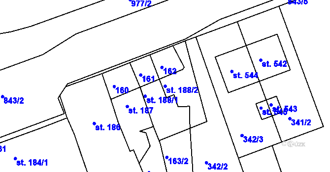 Parcela st. 188/2 v KÚ Olšany u Prostějova, Katastrální mapa
