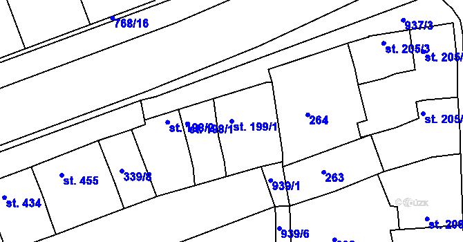 Parcela st. 199/1 v KÚ Olšany u Prostějova, Katastrální mapa