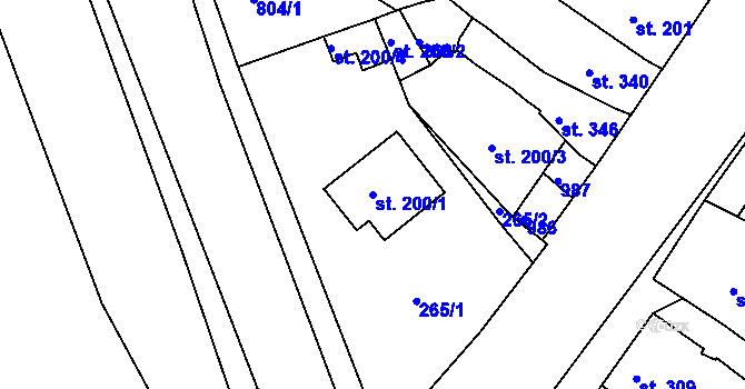 Parcela st. 200/1 v KÚ Olšany u Prostějova, Katastrální mapa