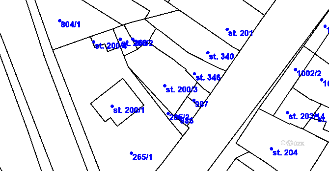 Parcela st. 200/3 v KÚ Olšany u Prostějova, Katastrální mapa