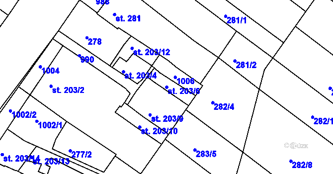 Parcela st. 203/6 v KÚ Olšany u Prostějova, Katastrální mapa