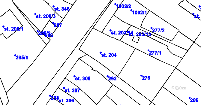 Parcela st. 204 v KÚ Olšany u Prostějova, Katastrální mapa