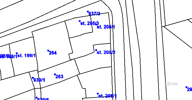 Parcela st. 205/2 v KÚ Olšany u Prostějova, Katastrální mapa