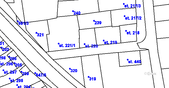 Parcela st. 220 v KÚ Olšany u Prostějova, Katastrální mapa