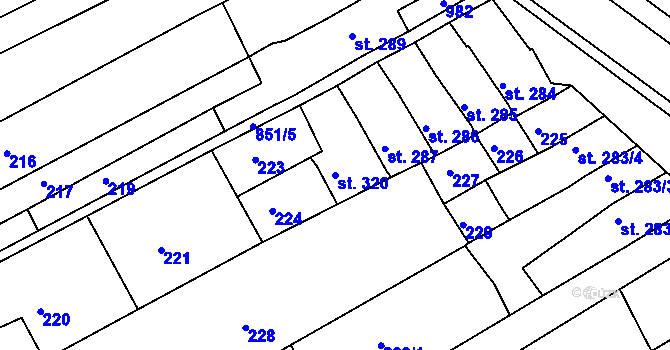Parcela st. 320 v KÚ Olšany u Prostějova, Katastrální mapa