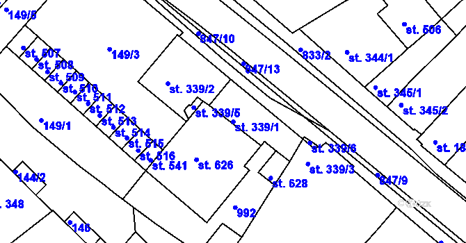 Parcela st. 339/1 v KÚ Olšany u Prostějova, Katastrální mapa