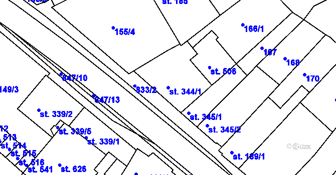 Parcela st. 344/1 v KÚ Olšany u Prostějova, Katastrální mapa