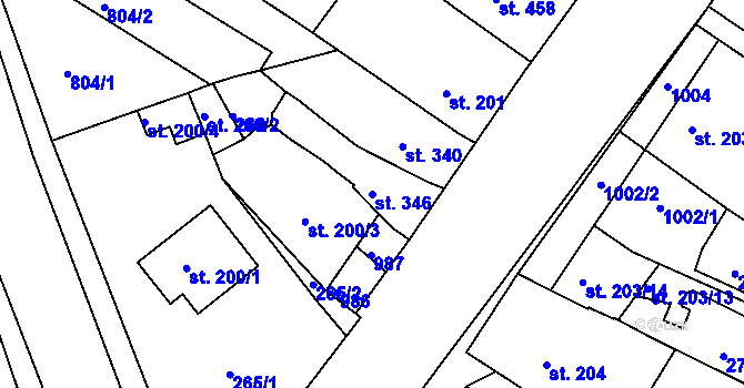 Parcela st. 346 v KÚ Olšany u Prostějova, Katastrální mapa