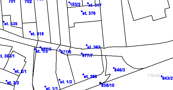Parcela st. 362 v KÚ Olšany u Prostějova, Katastrální mapa