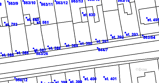 Parcela st. 390 v KÚ Olšany u Prostějova, Katastrální mapa