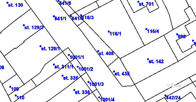 Parcela st. 408 v KÚ Olšany u Prostějova, Katastrální mapa