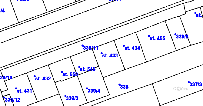 Parcela st. 433 v KÚ Olšany u Prostějova, Katastrální mapa