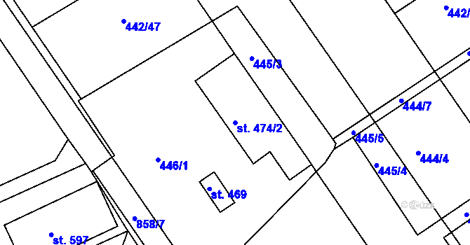 Parcela st. 474/2 v KÚ Olšany u Prostějova, Katastrální mapa