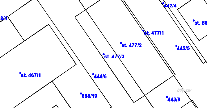 Parcela st. 477/3 v KÚ Olšany u Prostějova, Katastrální mapa