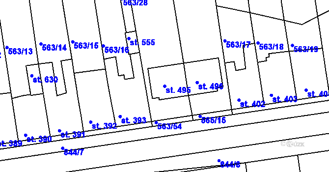 Parcela st. 495 v KÚ Olšany u Prostějova, Katastrální mapa