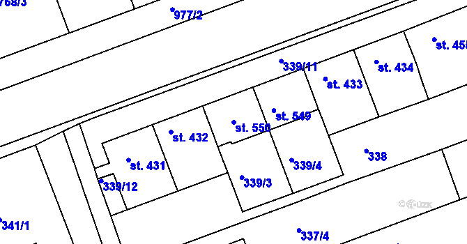 Parcela st. 550 v KÚ Olšany u Prostějova, Katastrální mapa
