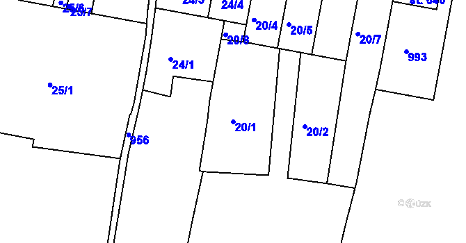 Parcela st. 20/1 v KÚ Olšany u Prostějova, Katastrální mapa