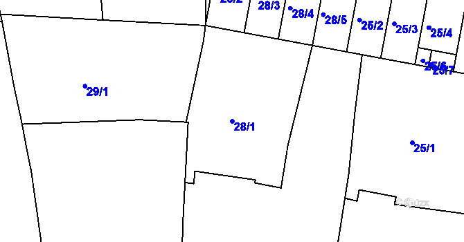Parcela st. 28/1 v KÚ Olšany u Prostějova, Katastrální mapa