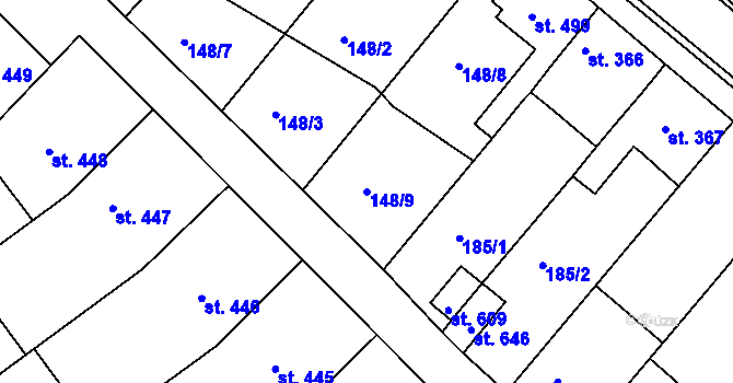 Parcela st. 148/9 v KÚ Olšany u Prostějova, Katastrální mapa