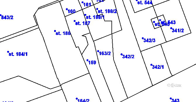 Parcela st. 163/2 v KÚ Olšany u Prostějova, Katastrální mapa