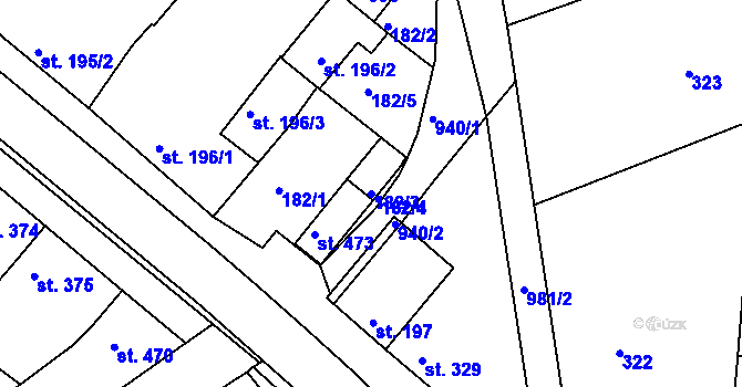 Parcela st. 182/3 v KÚ Olšany u Prostějova, Katastrální mapa