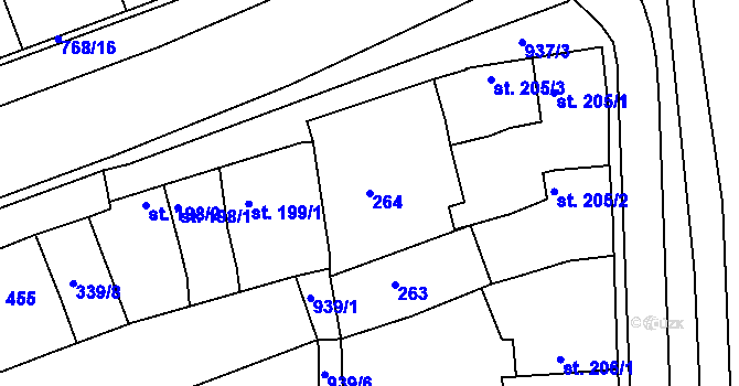 Parcela st. 264 v KÚ Olšany u Prostějova, Katastrální mapa
