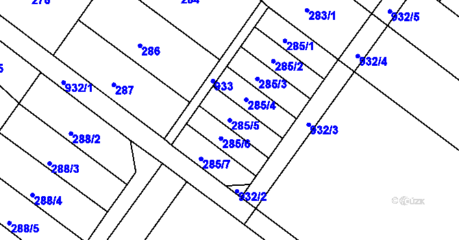 Parcela st. 285/5 v KÚ Olšany u Prostějova, Katastrální mapa