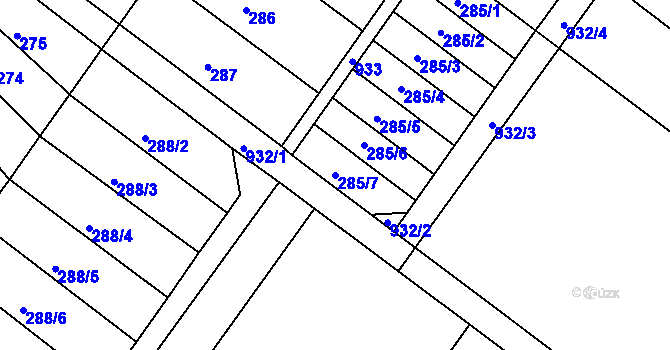 Parcela st. 285/7 v KÚ Olšany u Prostějova, Katastrální mapa