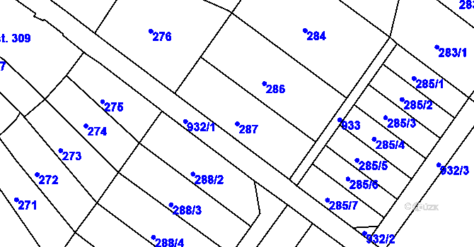Parcela st. 287 v KÚ Olšany u Prostějova, Katastrální mapa
