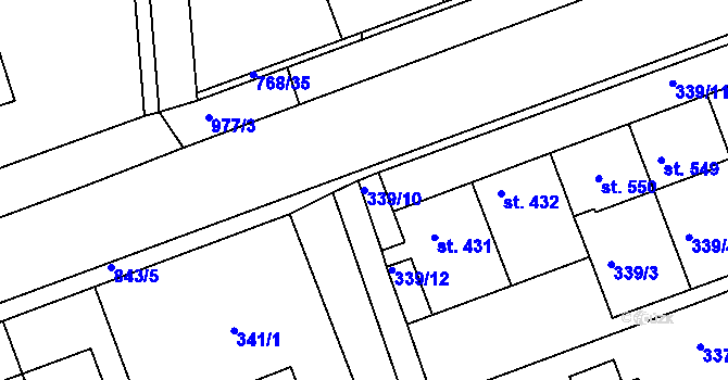 Parcela st. 339/10 v KÚ Olšany u Prostějova, Katastrální mapa
